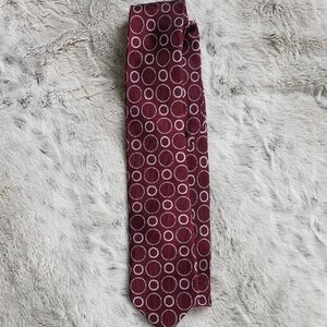 BLACK Saks Fifth Avenue Maroon Tie with White Circle Pattern